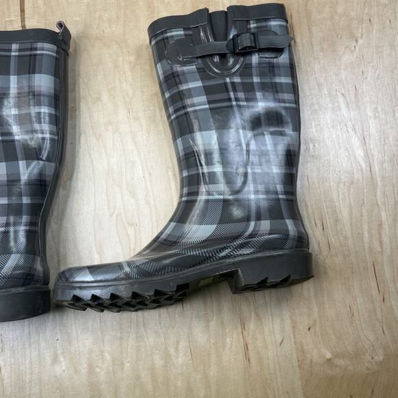 Capelli New York Women’s Rain Boots Size 8 Gray Plaid Rubber Knee High GC - Picture 5 of 9